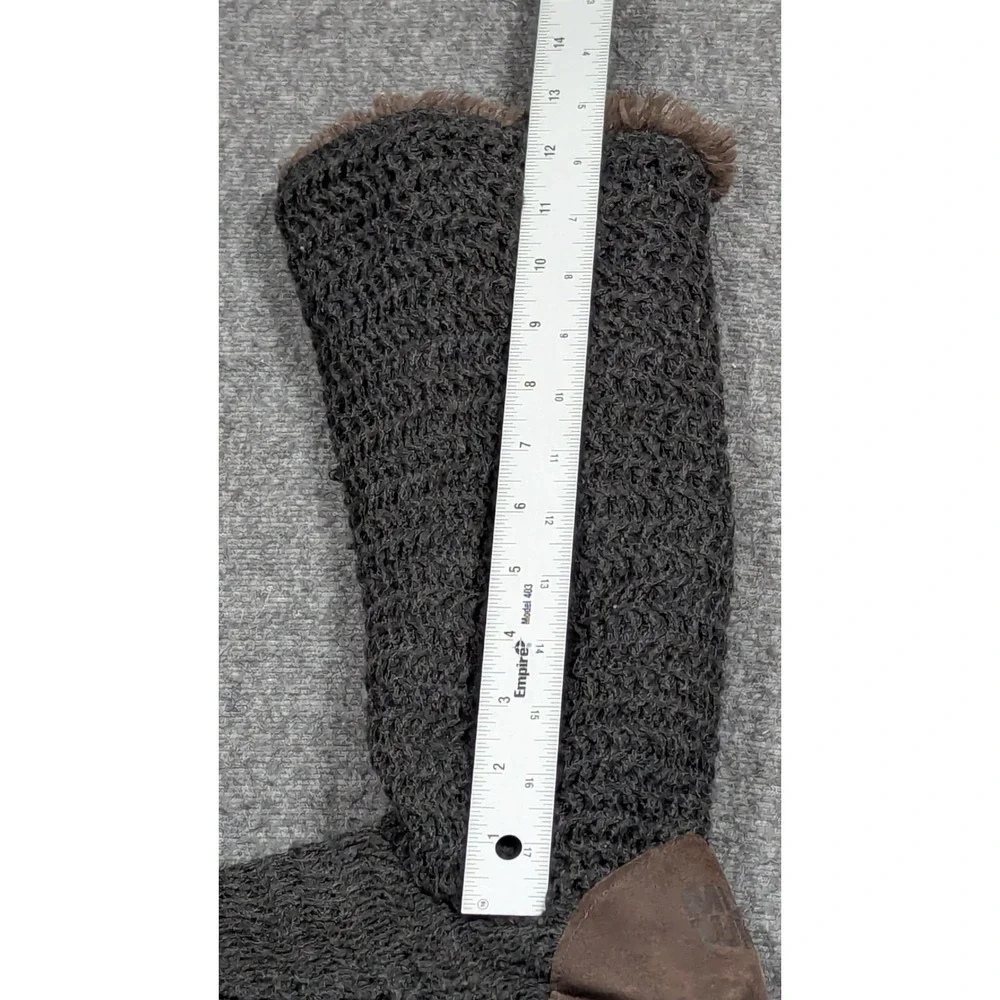 Muk Luks Boots Womens‎ 9 Gray Boho Suede  Brown Faux Fur Crotchet Sweater Boots